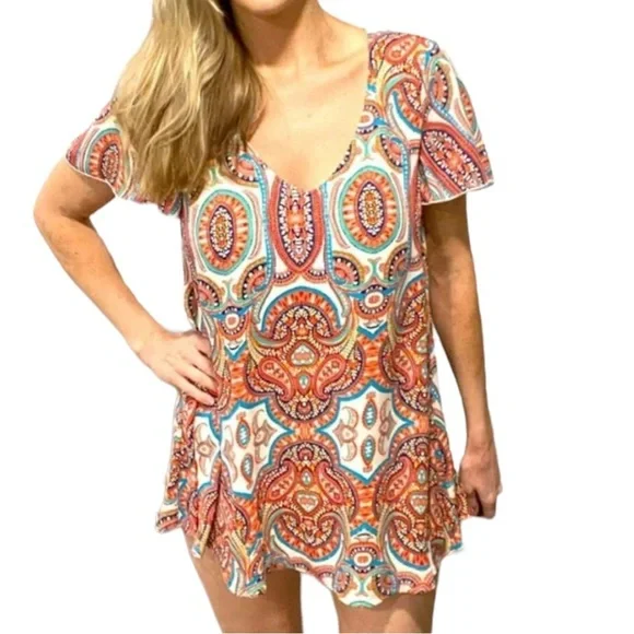 Show Me Your MuMu | Dresses | Show Me Your Mumu Kylie Blue Pink Medallion  Paisley Mini Dress Size Large | Poshmark